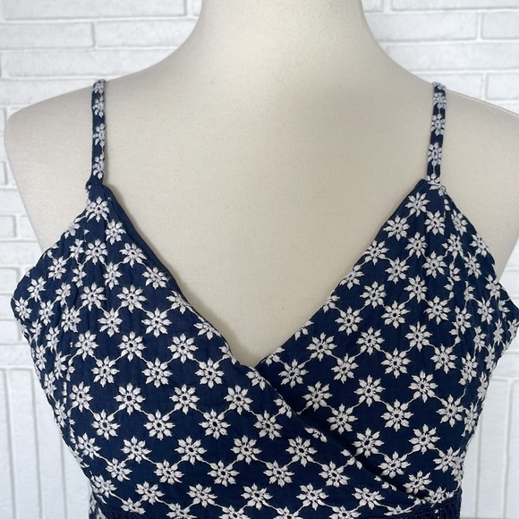 Trixxi Eyelet Skater Navy Mini Dress with Thin Straps and White Flower Detail - Picture 6 of 12